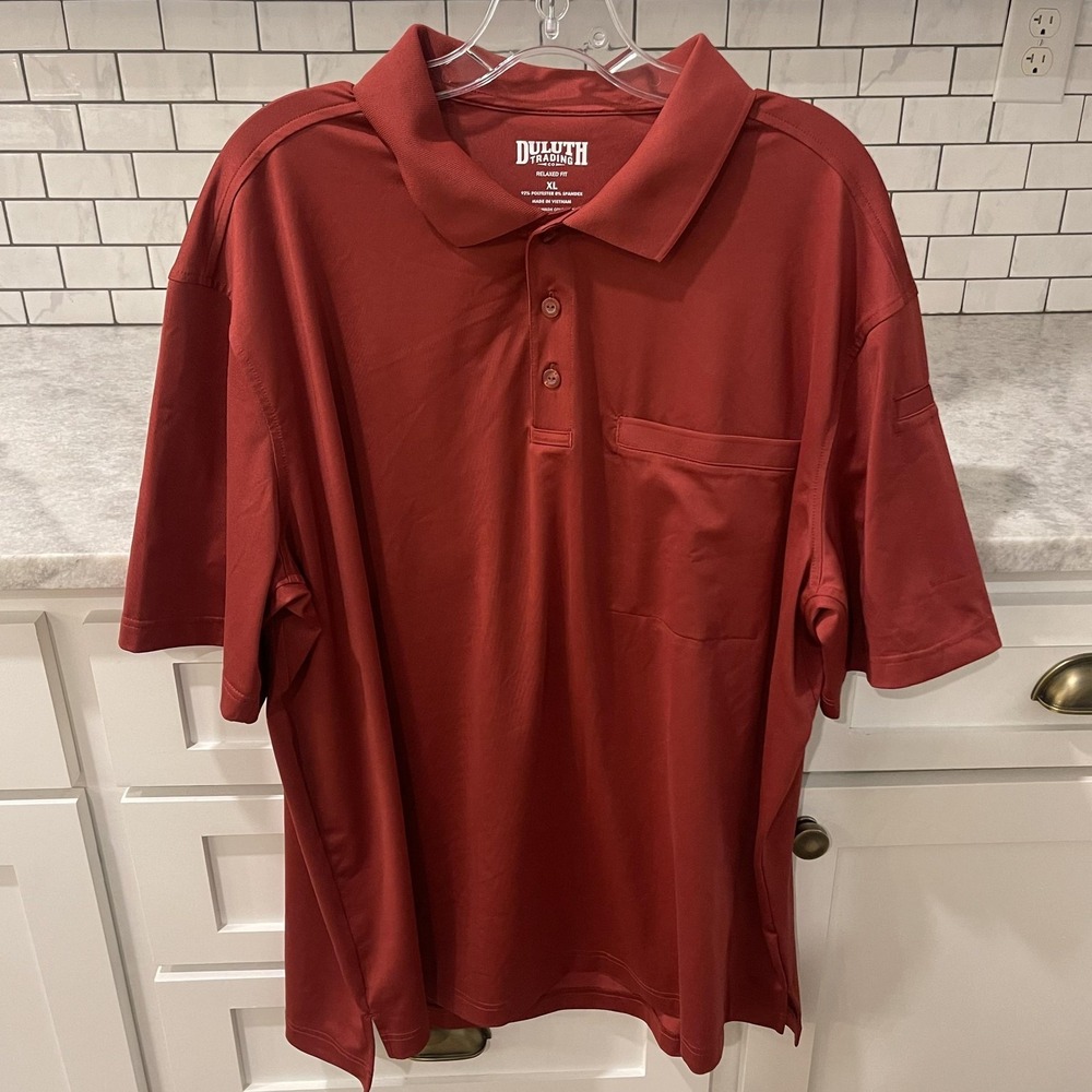 Duluth Trading Polo Shirt Mens XL Red Relaxed Fit Pocket Stretch Performance